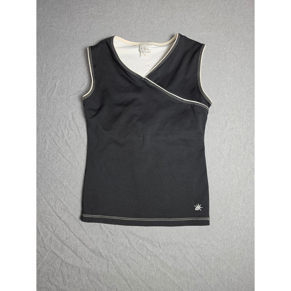 So Sporty Black V-Neck Athletic Tank Top Built-in Bra Womens Small Made in USA